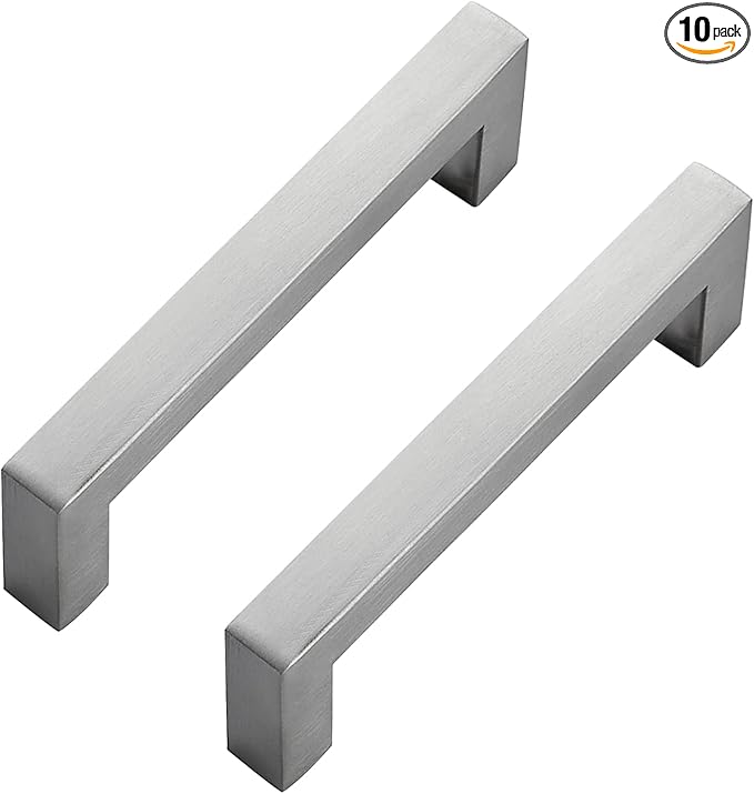Ravinte 10 Pack Brushed Nickel Kitchen Cabinet Handles 4 Inch Cabinet Pulls Square Kitchen Hardware for Cabinet Drawer Pulls Drawer Handles Come with Screwdriver