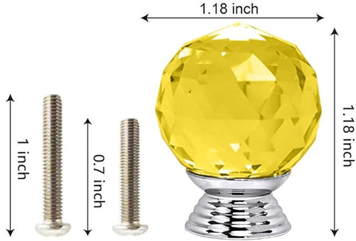 12 Pcs 30mm Round Shape Crystal Glass Cabinet Knobs with Screws Drawer Knob Pull Handle Used for Kitchen, Dresser, Door, Cupboard(Yellow)