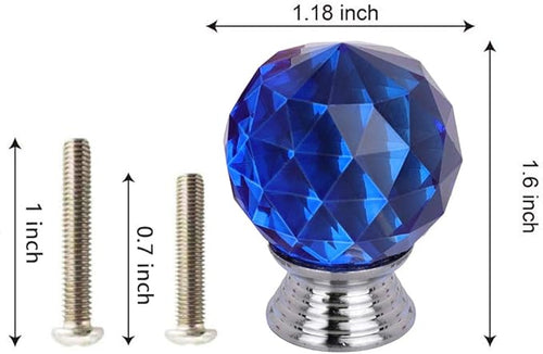 12 Pcs 30mm Round Shape Crystal Glass Cabinet Knobs with Screws Drawer Knob Pull Handle Used for Kitchen, Dresser, Door, Cupboard（Blue）