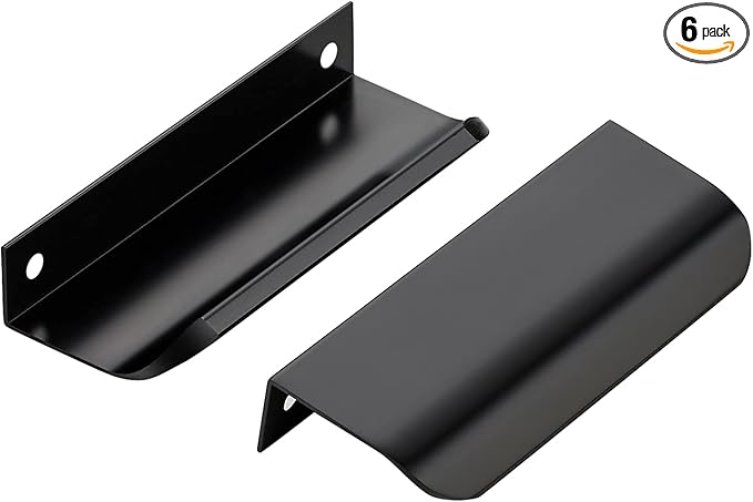 Ravinte Hardware 6 Pack Black Cabinet Handles, 4 Inch (102mm) Finger Edge Pulls, 3 Inch Hole Center, Finger Pulls for Cabinets