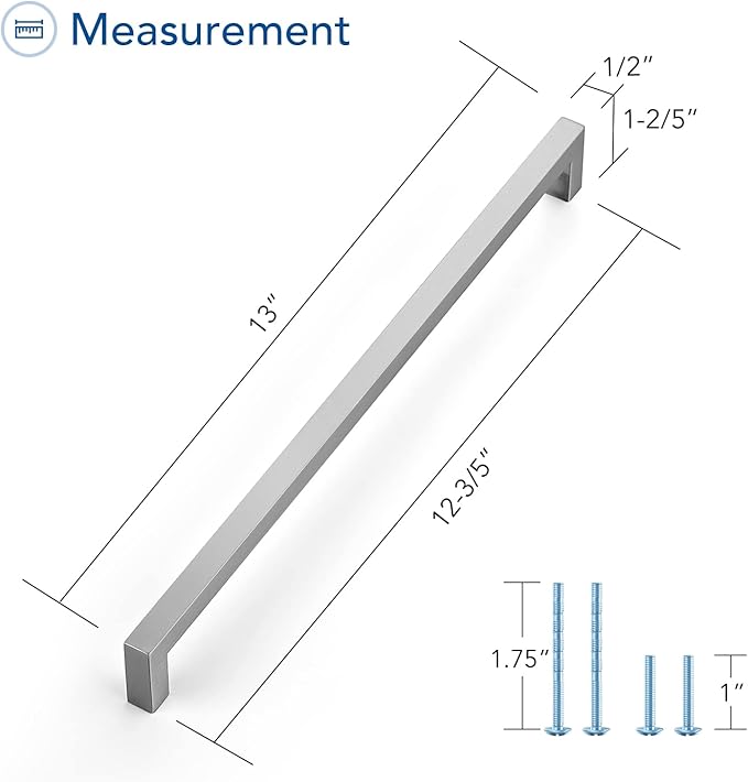Ravinte 1 Pack Brushed Nickel Kitchen Cabinet Handles 12-3/5 Inch Cabinet Pulls Square Kitchen Hardware for Cabinet Drawer Pulls Drawer Handles Come with Screwdriver