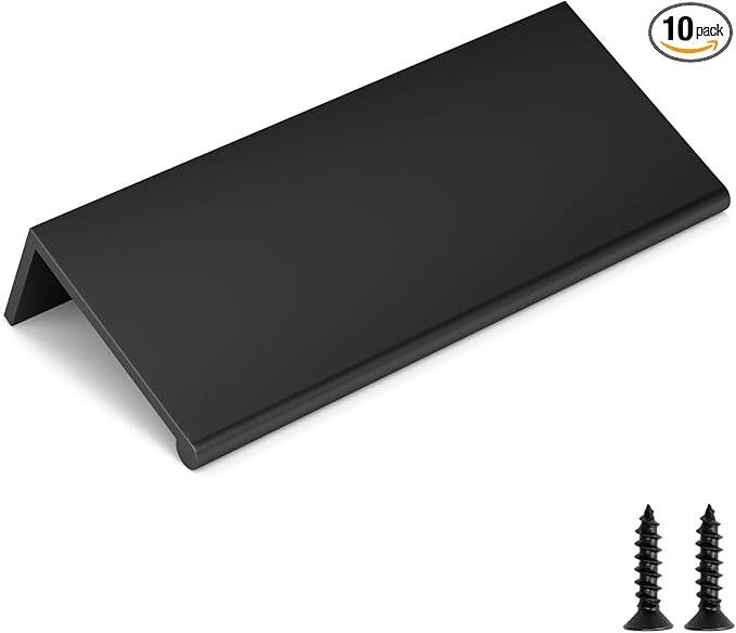 goldenwarm 10 Pack Black Finger Edge Pulls Drawer Finger Pulls Matte Black Kitchen Hardware Handles Bedroom Dresser Drawers,2-1/2 in Hole Center