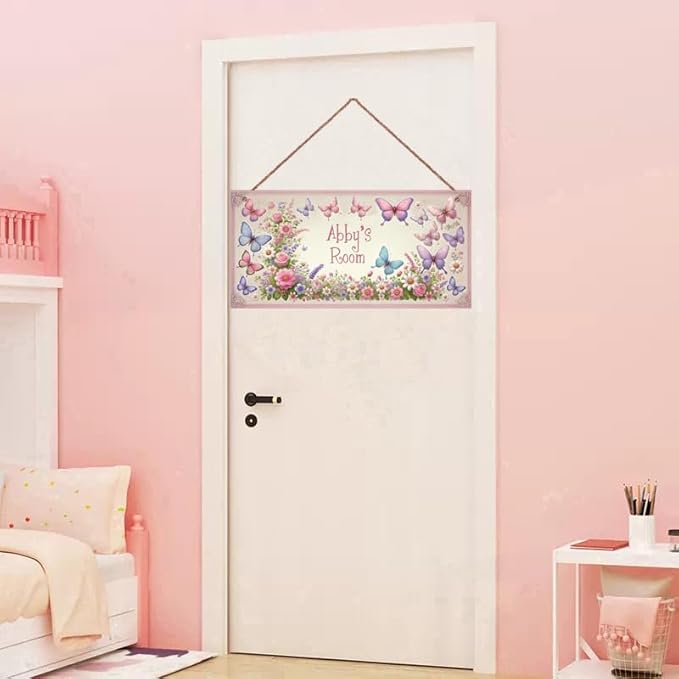 Personalized Sign Butterfly Wooden Sign For Kids Room Boys Bedroom Door Decor,Custom Name Flowers Wall Art Decor Decorative Plate for Nursery Little Man Cave