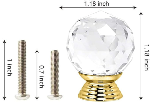 12 Pcs 30mm Round Shape Crystal Glass Cabinet Knobs with Screws Drawer Knob Pull Handle Used for Kitchen, Dresser, Door, Cupboard(Gold B Clear)