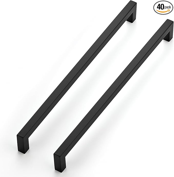 JOY DECOR 40 Pack Cabinet Handles, Black Cabinet Pulls, 11-1/3 Inch Kitchen Closet Handles Square Drawer Pulls Stainless Steel Drawer Hardware, 288mm Hole Centers