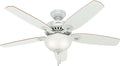 Hunter 52 inch Indoor Ceiling Fan with LED Light - White Ceiling Fan with Pull Chain, For Bedroom or Living Room, Standard Mount, No Remote, 5 Blades, Includes Bulbs - Builder Deluxe 53089, White