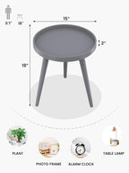 Apicizon Round Grey Side Table, Tray Nightstand Coffee End Table for Living Room, Bedroom, Small Spaces, Easy Assembly Bedside Table, 15 x 18 Inches