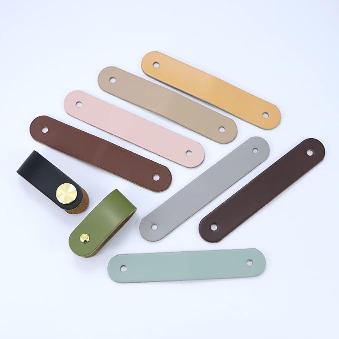Leather Drawer Pulls and Knobs Soft Cabinet Handles Modern Cabinets Door Knob for Furniture Cupboards Wardrobe Dresser Decorative Handle with Screw 4 Pcs (Yellow)