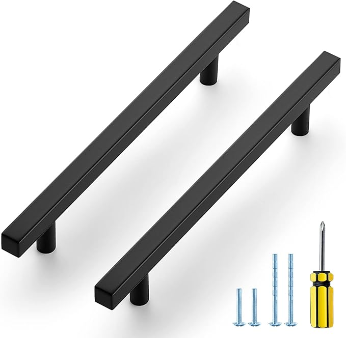 Ravinte Black Cabinet Handles 30 Pack 6-3/10 inch Matte Black Square Cabinet Pulls Kitchen Hardware 8-4/5 inch Overall Length Kitchen Drawer Pulls