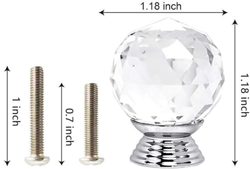12 Pcs 30mm Round Shape Crystal Glass Cabinet Knobs with Screws Drawer Knob Pull Handle Used for Kitchen, Dresser, Door, Cupboard(Clear)