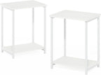 Furinno Simplistic Side Table Set of 2, 2-Tier Metal Frame End Table with Open Shelf, Night Stand, Bedside Table, for Living Room, Bedroom, White