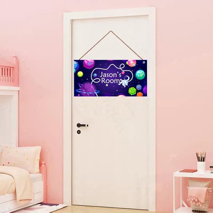 Personalized Outer Space Sign For Little Man Cave Stars Sign For Boys Bedroom Custom Name Science Fiction Theme Kids Room Baby Nursery Door Plaque Wall Art Decor