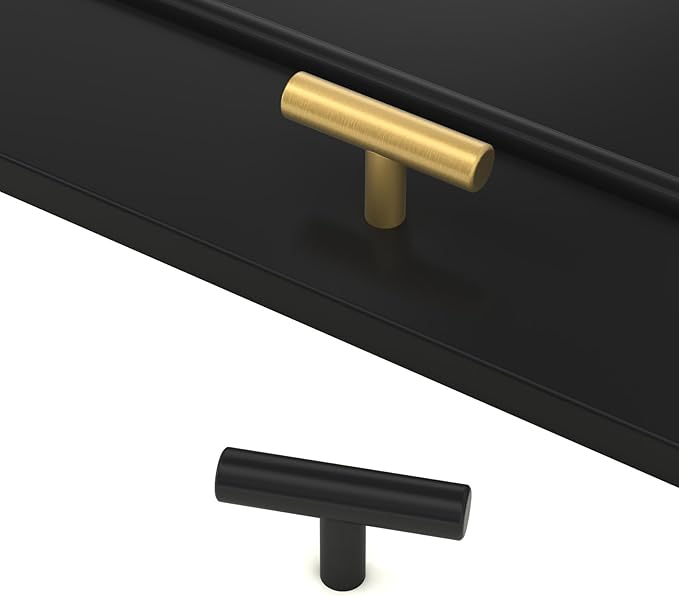 LONTAN 10 Pack Black Knobs for Cabinets and Drawers Kitchen Cabinet Knobs for Dresser Bathroom Modern T Bar Furniture Black Hardware,Stainless Steel