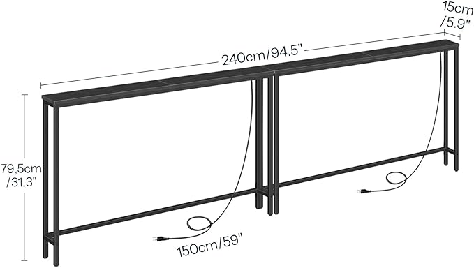 HOOBRO 2 Pack 47.2" Narrow Console Table with Power Outlets, 5.9" Behind Couch Table with Charging Station, Extra Long Sofa Table, Skinny Entryway Table for Living Room, Hallway, Black BB15XGP201G1
