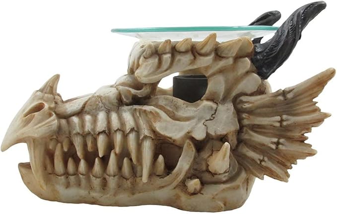 Decorative Snarling Magical Dragon Skull Electric Oil Warmer or Tart Burner for Aromatherapy Essential Scented Oils in Mythical and Medieval Home Decor Lights Halloween Decorations & Gothic Gifts