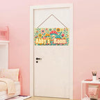 Personalized Sign Mushroom and Flowers Decor For Girls Bedroom Custom Door Sign Wood Plaque Sign Wall Decor For Kids Room