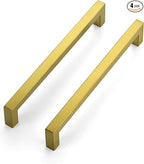 JOY DECOR 4 Pack Cabinet Handles, Gold Cabinet Pulls, 7-1/2 Inch Kitchen Closet Handles Square Drawer Pulls Stainless Steel Drawer Hardware, 192mm Hole Centers