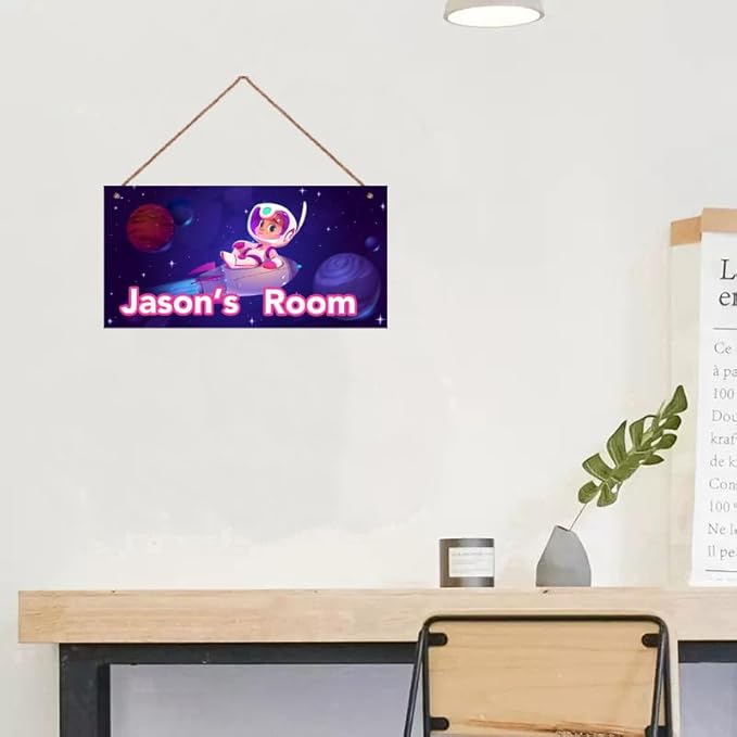 Personalized Universe Sign Astronaut Themed For Kids Room Door Art Décor for Little Man Cave,Custom Name Rocket Wall Decor Decorative Plate for Boys Room Girls Bedroom