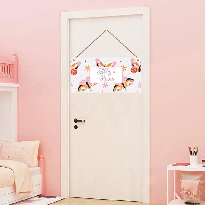 Personalized Butterfly Sign Flowers Themed Girls Bedroom Decor Fantasy Sign Door Decor for Kids Room Nursery Wall Decorations Stuff For Little Man Cave Boys Room