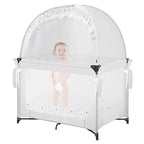 Baby Pack N Play Tent, Pack and Play Canopy to Keep Baby in, Portable Crib Net for Playards, Mini Crib Tent with See Through Mesh, Easy Installation and Transportation White+stars