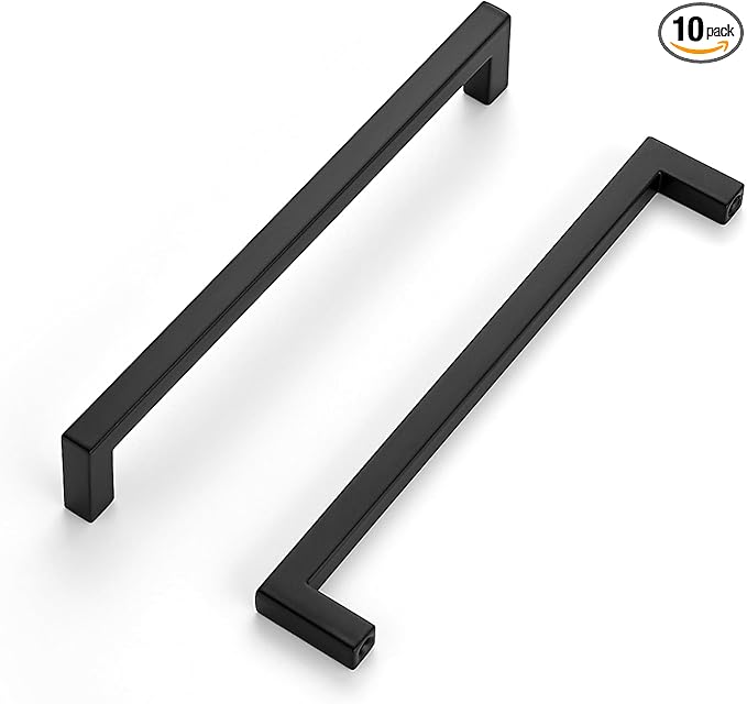 Ravinte 10 Pack Solid Kitchen Cabinet Handles Matte Black Cabinet Pulls Slim Drawer Pulls with 6-1/4 Inch Hole Center Square Bar Kitchen Cabinet Hardware