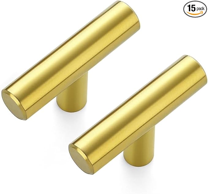JOY DECOR 15 Pack Cabinet Knobs, Gold Cabinet Handles, 2in Kitchen Cabient Knobs, Single Hole Drawer Knobs for Dresser Drawers