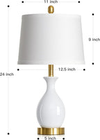 24" White Ceramic Table Lamps Set of 2 for Bedroom, Modern Classic Bedside Lamps for Nightstand, Small Table Lamp for Living Room Side Table (2 LED Bulbs Included)