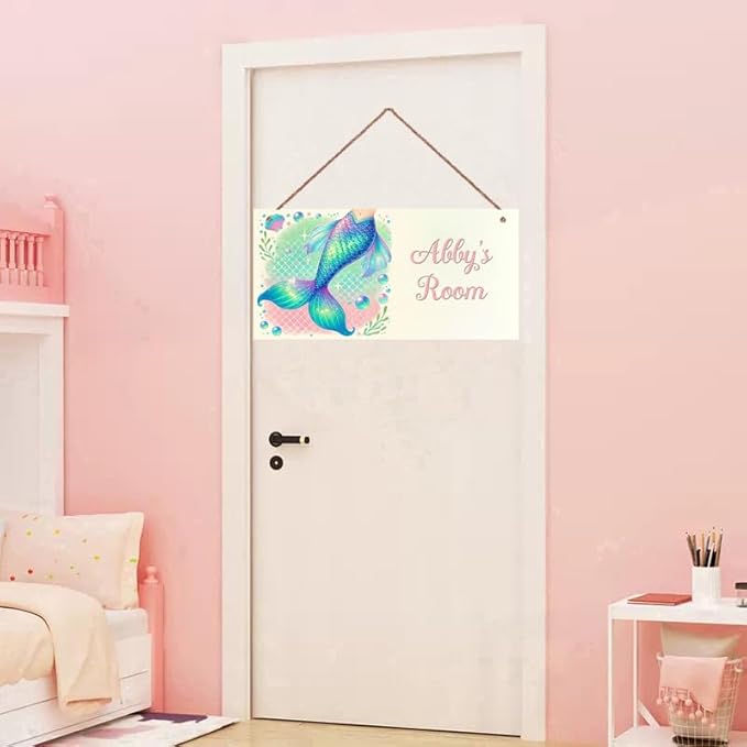 Personalized Sign Mermaid Tail Sign Rerto Wall Art Decor For Kids Room Custom Name Door Décor For Little Man Cave Girls Bedroom Home Garden Yard
