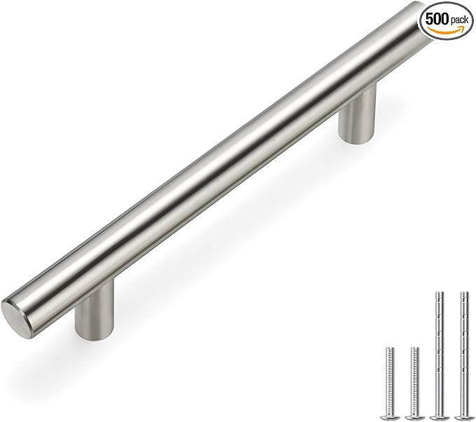 homdiy Brushed Nickel Cabinet Pulls Cabinet Handles 500 Pack, 3-1/2in(90mm) Center to Center Dresser Drawer Handles Silver Drawer Pulls for Kitchen, Bedroom, Bathroom