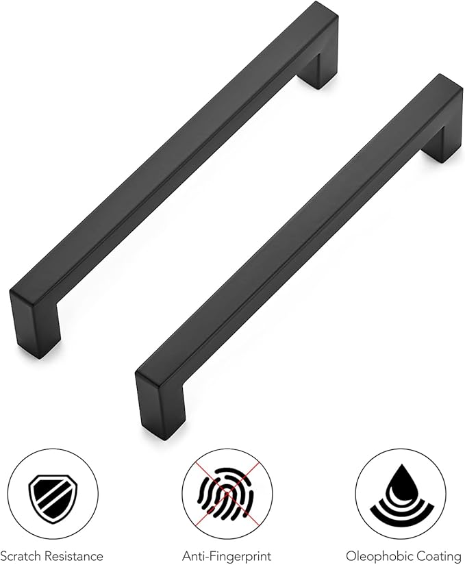 Ravinte 20 Pack Square Cabinet Handles, Matte Black Cabinet Pulls and Drawer Pulls, 6-1/4 Inch, Kitchen Hardware