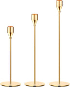 Gold Candle Holders Gold Taper Candle Holder Metal Candle Holder for Wedding, Dinning, Party, Fits 3/4 inch Thick Candle&Led Candles (Set of 3 Pcs)