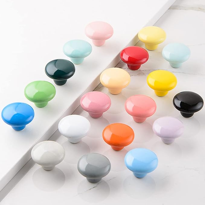HUAMULAN 15PCS Glossy Ceramic Knobs Button Round Mushroom Cabinet Dresser Vintage Pulls Door Handles Cupboard Wardrobe Drawer, Dia. 1.5 inch 38mm, Light Purple