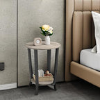 VASAGLE Round Side End Table, 2-Tier Accent Bedside Table with Storage Shelf, Easy Assembly, Nightstand for Small Spaces, Living Room, Bedroom, Heather Greige and Ink Black ULET057B02