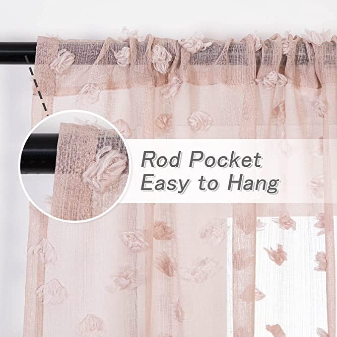 MYSKY HOME Pom Pom Pink Sheer Curtains for Bedroom Girls Room Dusty Rose Curtains 84 Inches Long for Nursery Kids Light Filtering Boho Window Drapes, Rod Pocket, 38" Wide, 2 Panels