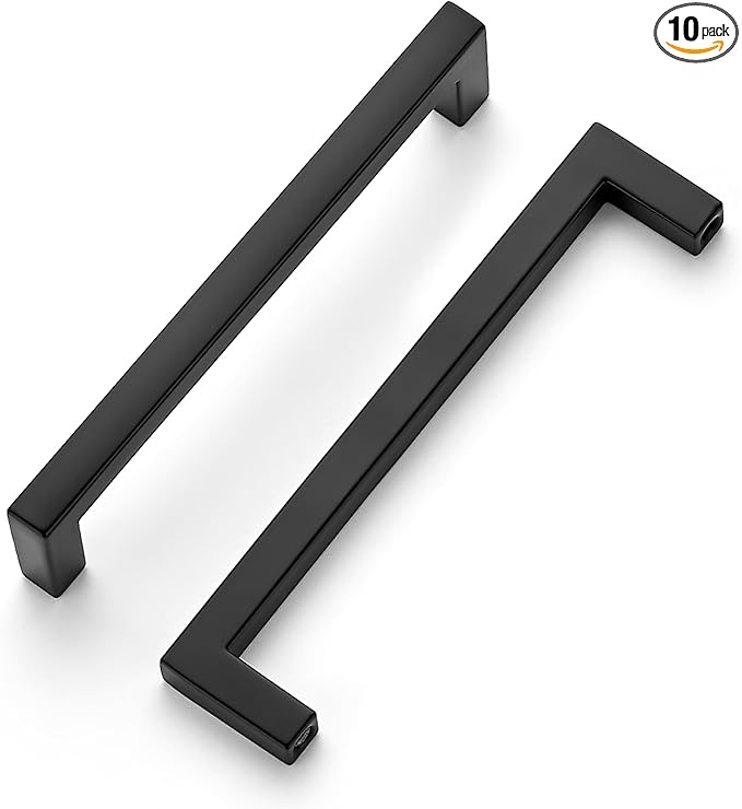 Ravinte 10 Pack Solid Kitchen Cabinet Handles Matte Black Cabinet Pulls Slim Drawer Pulls with 5 Inch Hole Center Square Bar Kitchen Cabinet Hardware