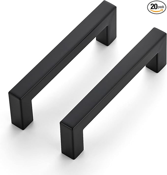 Ravinte 20 Pack 4 Inch Square Cabinet Handles Matte Black Pulls Drawer Pulls Kitchen Hardware Handles