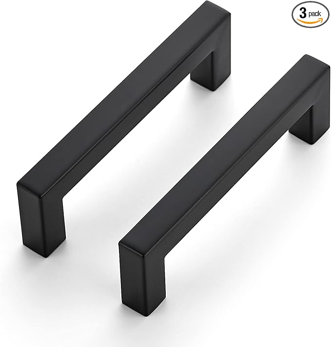 Ravinte 3 Pack 4 Inch Kitchen Square Cabinet Handles Matte Black Cabinet Pulls Black Drawer Pulls Cupboard Hardware Kitchen Handles