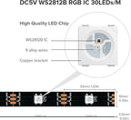 SEZO WS2812B ECO LED Strip Light 16.4FT/5M 30LEDs/m 150Pixels Individually Addressable Programmable 5050SMD Digital RGB Alloy Wires Flexible Dream Color IP30 Non-Waterproof PCB Black DC5V