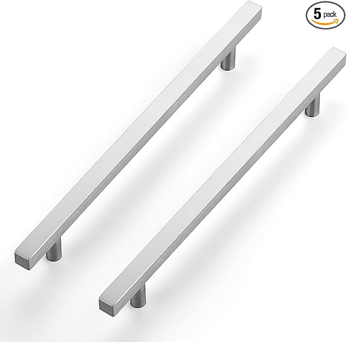 Ravinte Brushed Nickel Cabinet Handles 5 Pack 8 inch Satin Nickel Square Cabinet Pulls Silver Hardware for Kitchen Cabinets 11 inch Overall Length Stainless Steel Drawer Pulls