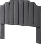 24KF Dark Gray Velvet Tufted Queen Upholstered Headboard, Modern Vertical Channel Design California Queen/Full Headboard with Stepped Silhouette Top Edge,Dark Gray