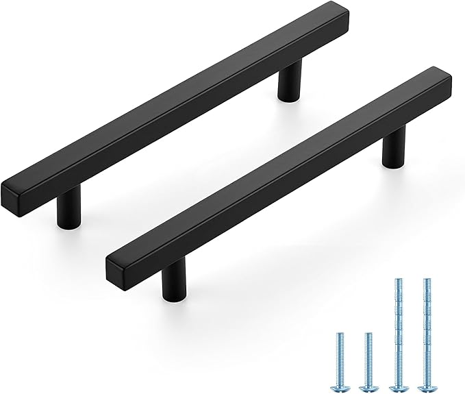 JOY DECOR 45 Pack 5 Inch Matte Black Square Cabinet Handles Stainless Steel Cabinet Hardware Pulls for Kitchen and Drawers with 7-3/8 Inch Overall Length