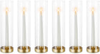 NUPTIO Hurricane Glass Candle Holders: 6 Pcs Gold Metal Taper Candlesticks Holder with 11.81 inch Long Clear Bottomless Cylinder Cover Stands for Wedding Anniversary Bridal Shower Table Centerpiece