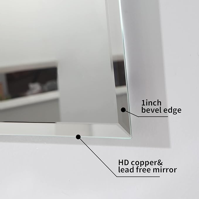Mirrorons Beveled Mirror, Bathroom Mirrors for Wall 18" x 24", Frameless Rectangle Bathroom Mirror with Beveled Edge, Hangs Horizontally or Vertically, Tempered Glass Upgraded Packing
