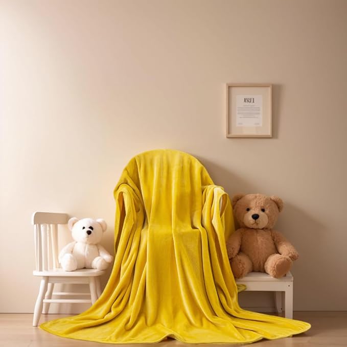 Fleece Blankets for All Season - Premium Lightweight Anti-Static Throw for Queen/Full Size Bed Extra Soft Brush Fabric Warm Sofa Thermal Blanket 90" x 90"(Yellow)