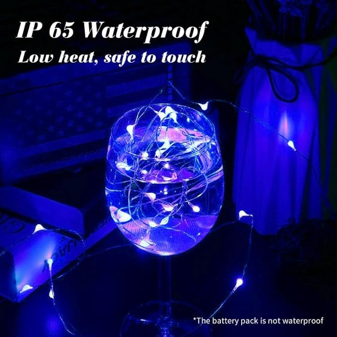ZGWJ 50 Pack Fairy Lights Battery Operated, 7ft 20 Mini LED Fairy String Lights Silver Wire 3 Modes for DIY, Parties, Wedding, Bedroom, Halloween Christmas Decoration Blue