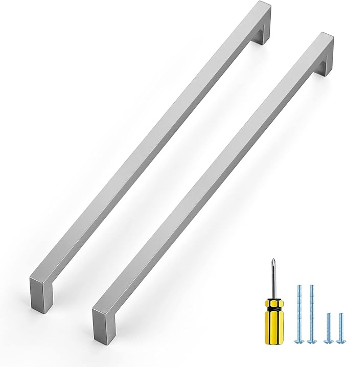 Ravinte 20 Pack Stainless Steel 12-3/5 Inch Cabinet Pulls Brushed Nickel Kitchen Cabinet Handles Square Kitchen Hardware for Cabinet Come with Screwdriver