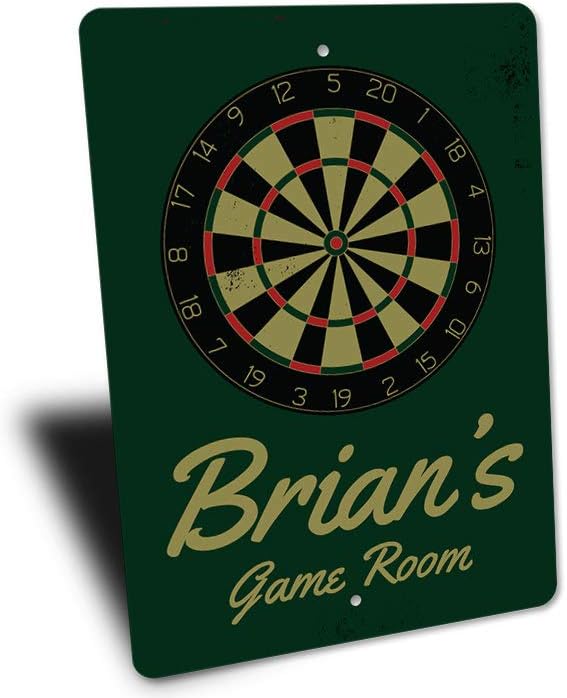 Brian's Game Room Personalized Name Aluminum Metal Sign for Man Cave Wall Decor Entertainment Space Hanging Plaque with Pre-Drilled Holes 10x14 Inch