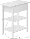 HOOBRO End Table with Charging Station, Narrow Side Table, Flip Top Nightstand with USB Ports and Outlets, Bedside Tables with Shelf for Small Spaces, Living Room, White WT341BZ01