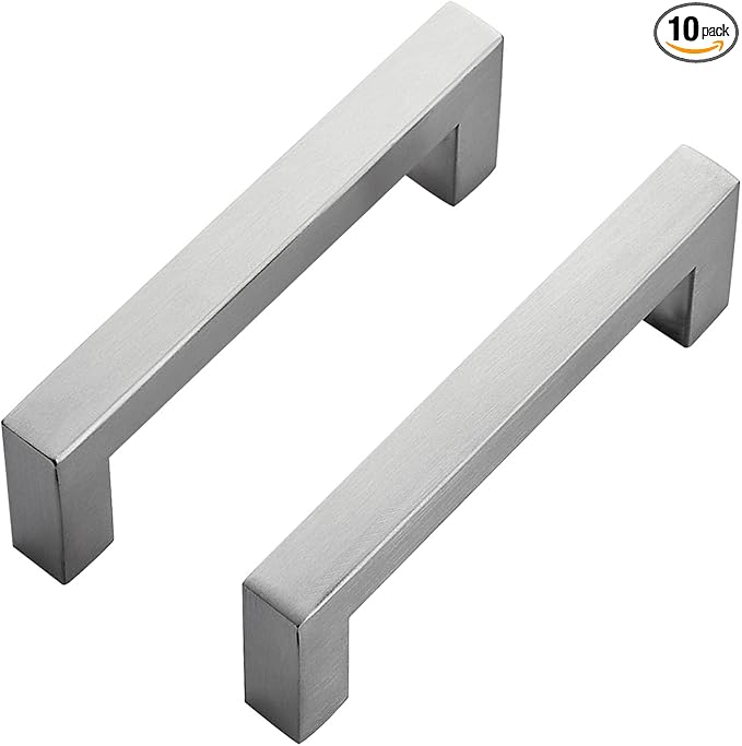 Ravinte 10 Pack Brushed Nickel Kitchen Cabinet Handles 3-3/4 Inch Cabinet Pulls Square Kitchen Hardware for Cabinet Drawer Pulls Drawer Handles Come with Screwdriver