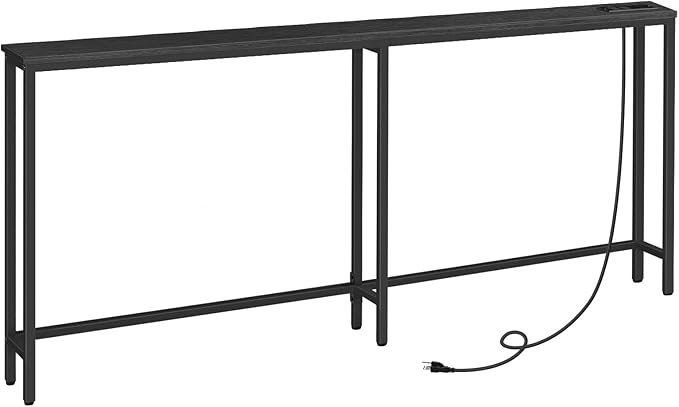 HOOBRO 70.9" Narrow Console Table with Charging Station, 5.9" Sofa Table with 2 Power Outlets and USB Ports, Long Entryway Tables Behind Couch Table, for Hallway, Living Room, Black BB185UXG01